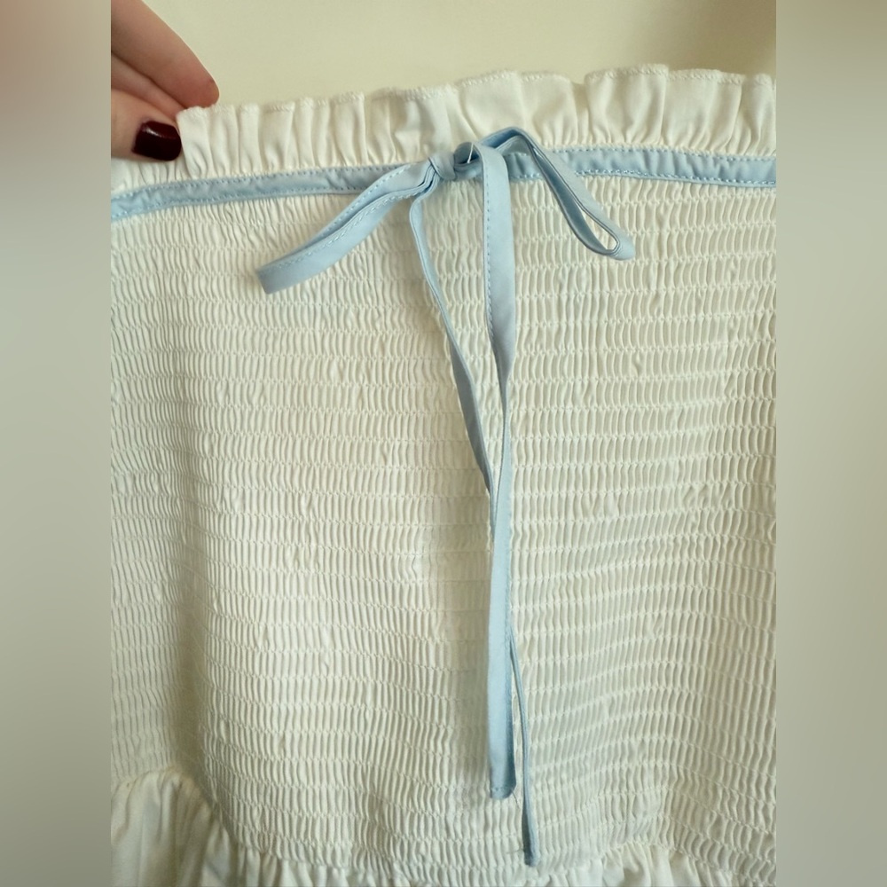 Altar’d State Cottagecore White w/ Blue Detail Summer Mini Dress Tie Straps XL - Picture 5 of 7